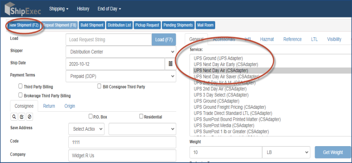 Creating new shipment with standard template using ship by service mode